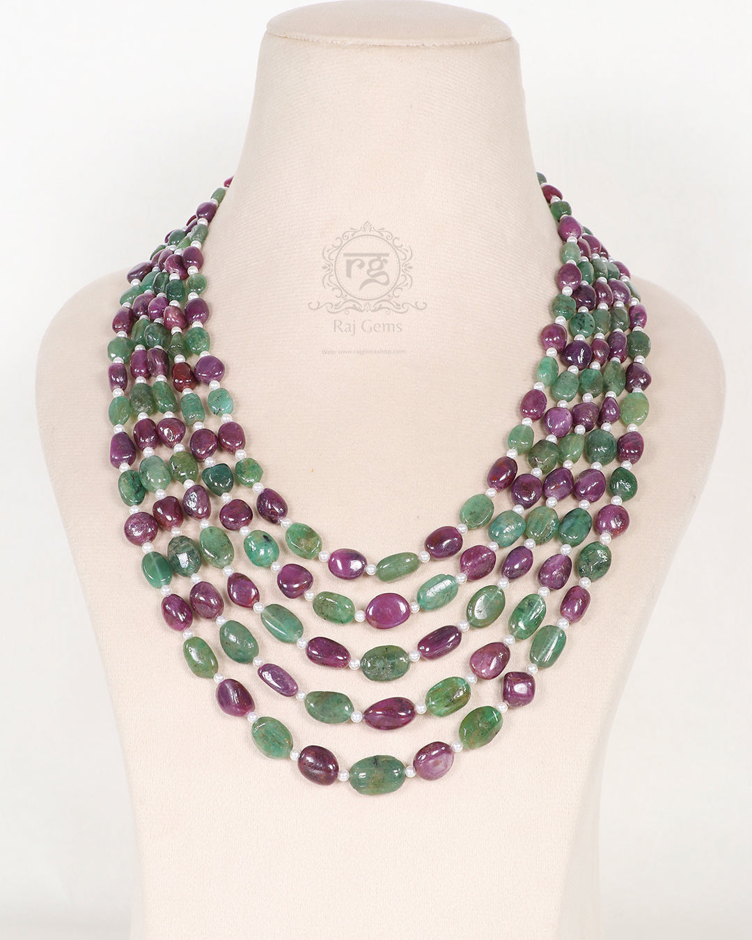 Natural Ruby And Emerald Gemstone Beads Necklace