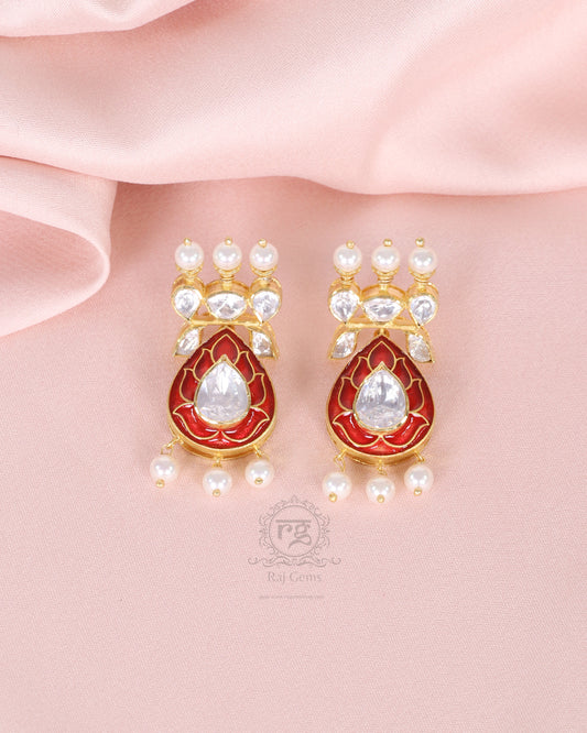 925 Silver Polki Red Earring