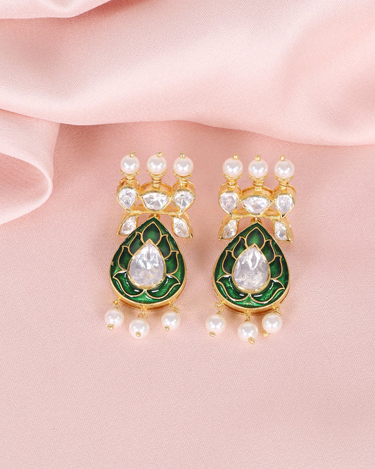 925 Silver Polki Green Earring