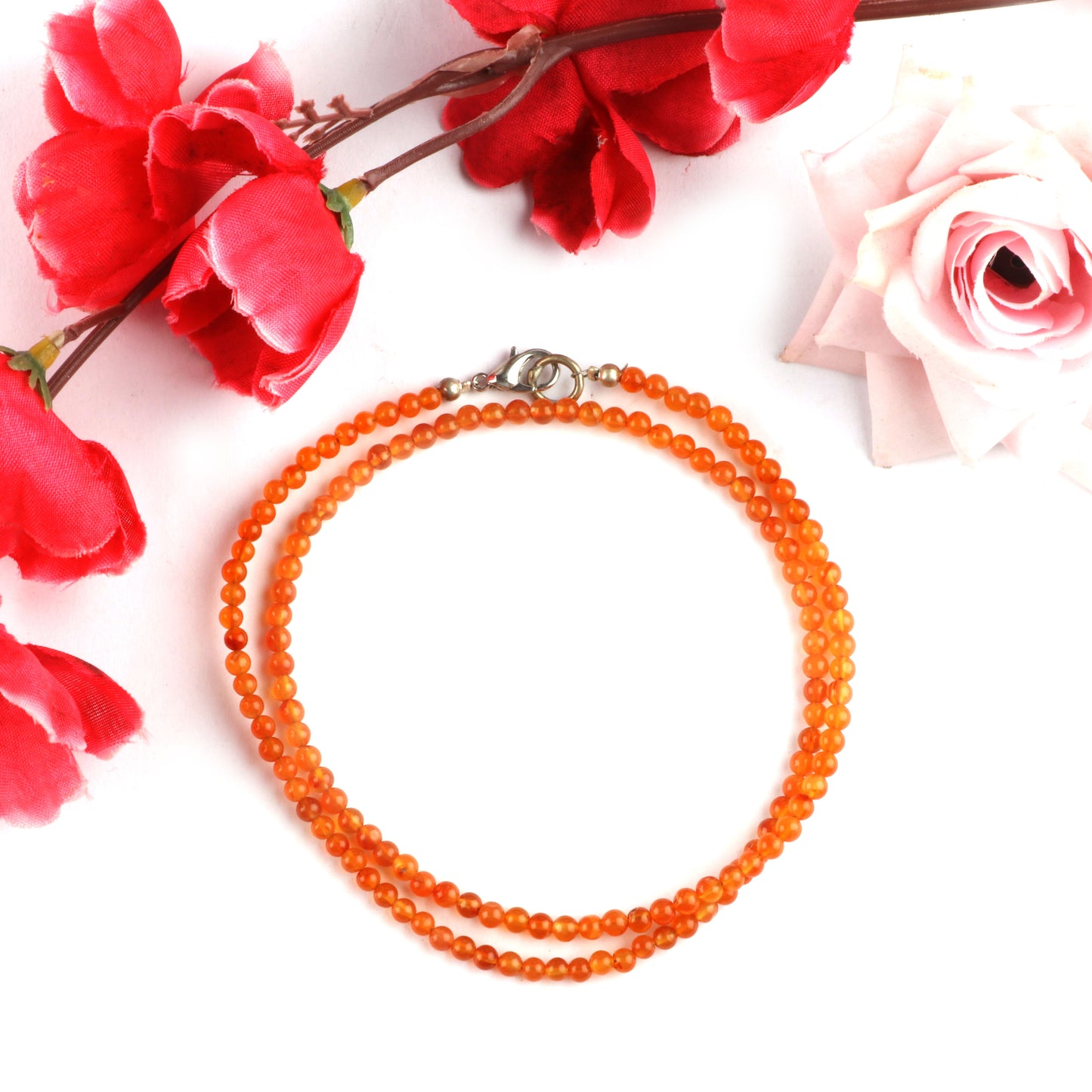Natural Carnelian Round Smooth Gemstone Beaded Necklace 18 Inches