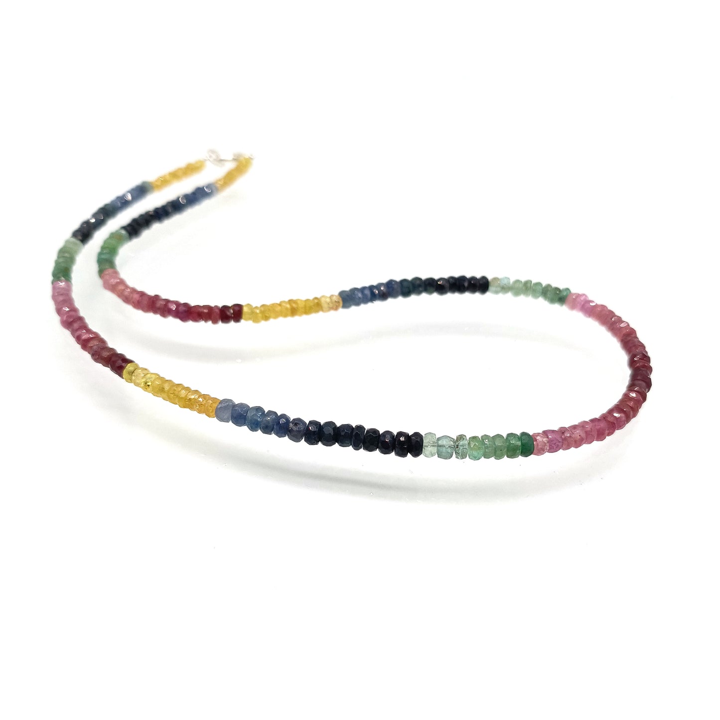 Natural Multi Gemstone Rondelle Faceted Beaded Necklace