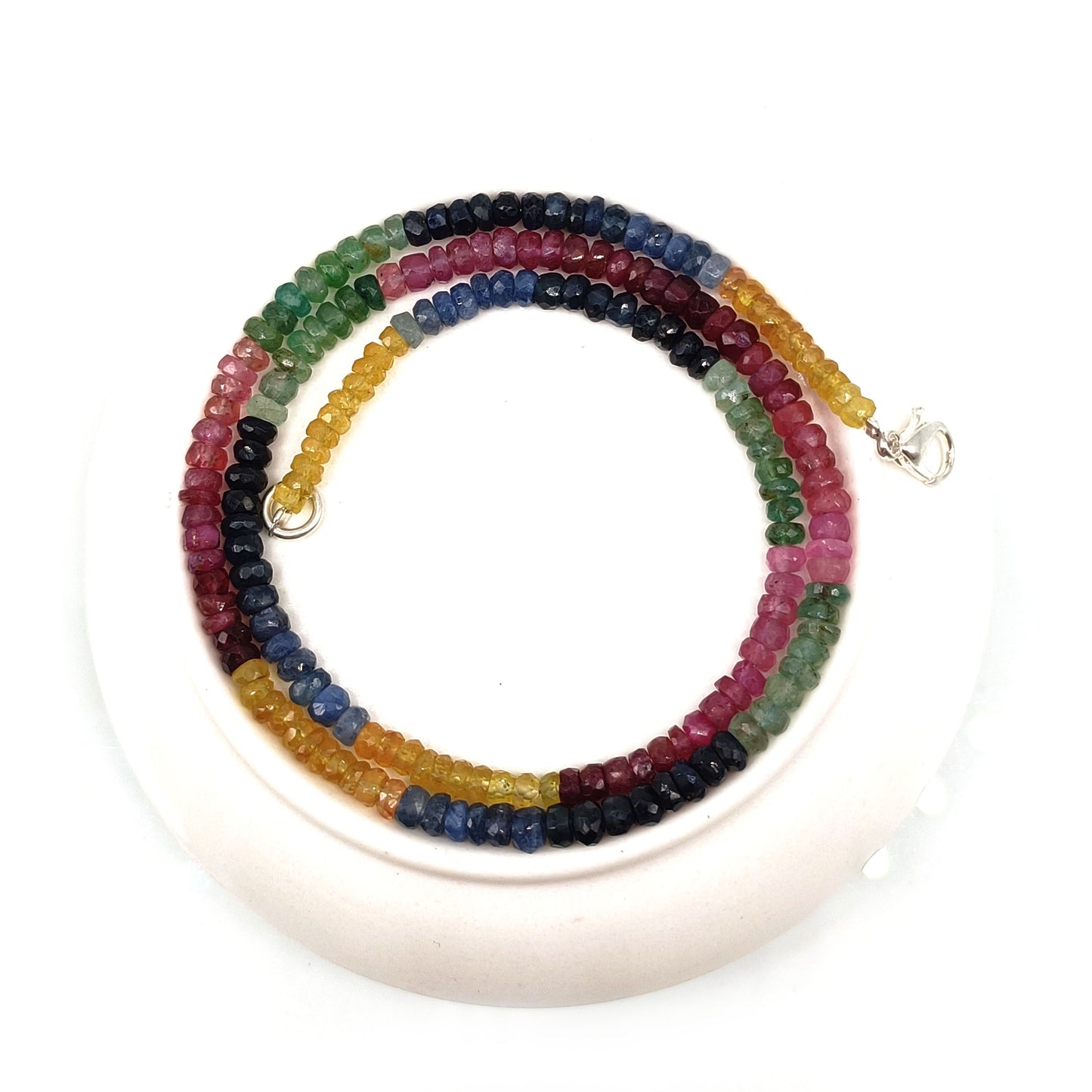 Natural Multi Gemstone Rondelle Faceted Beaded Necklace