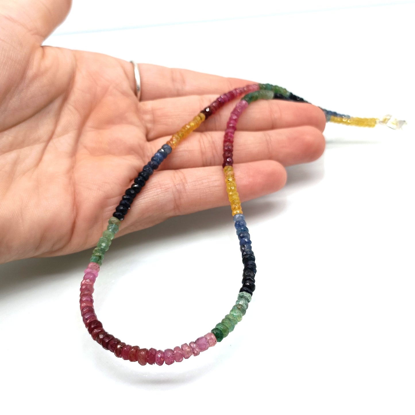 Natural Multi Gemstone Rondelle Faceted Beaded Necklace