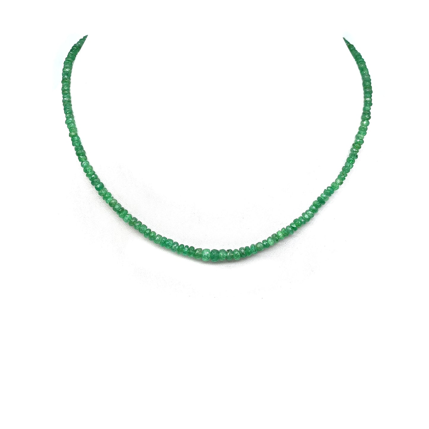 Natural Emerald Rondelle Faceted Gemstone Beaded Necklace