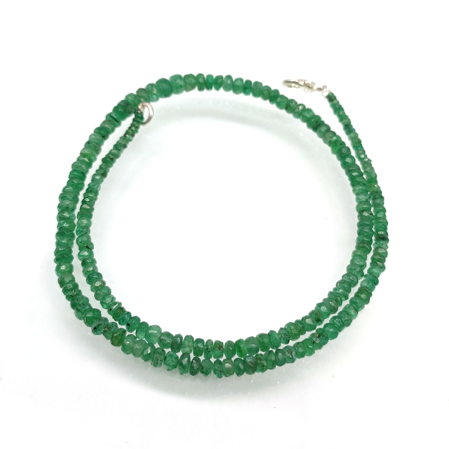 Natural Emerald Rondelle Faceted Gemstone Beaded Necklace
