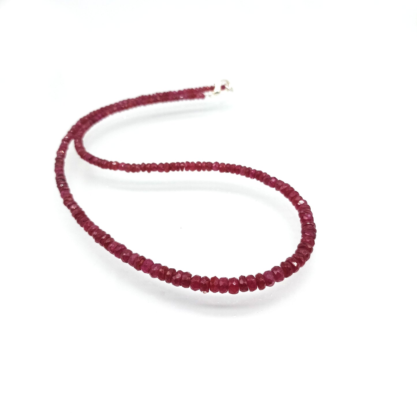 Natural Ruby Rondelle Faceted Gemstone Beaded Necklace