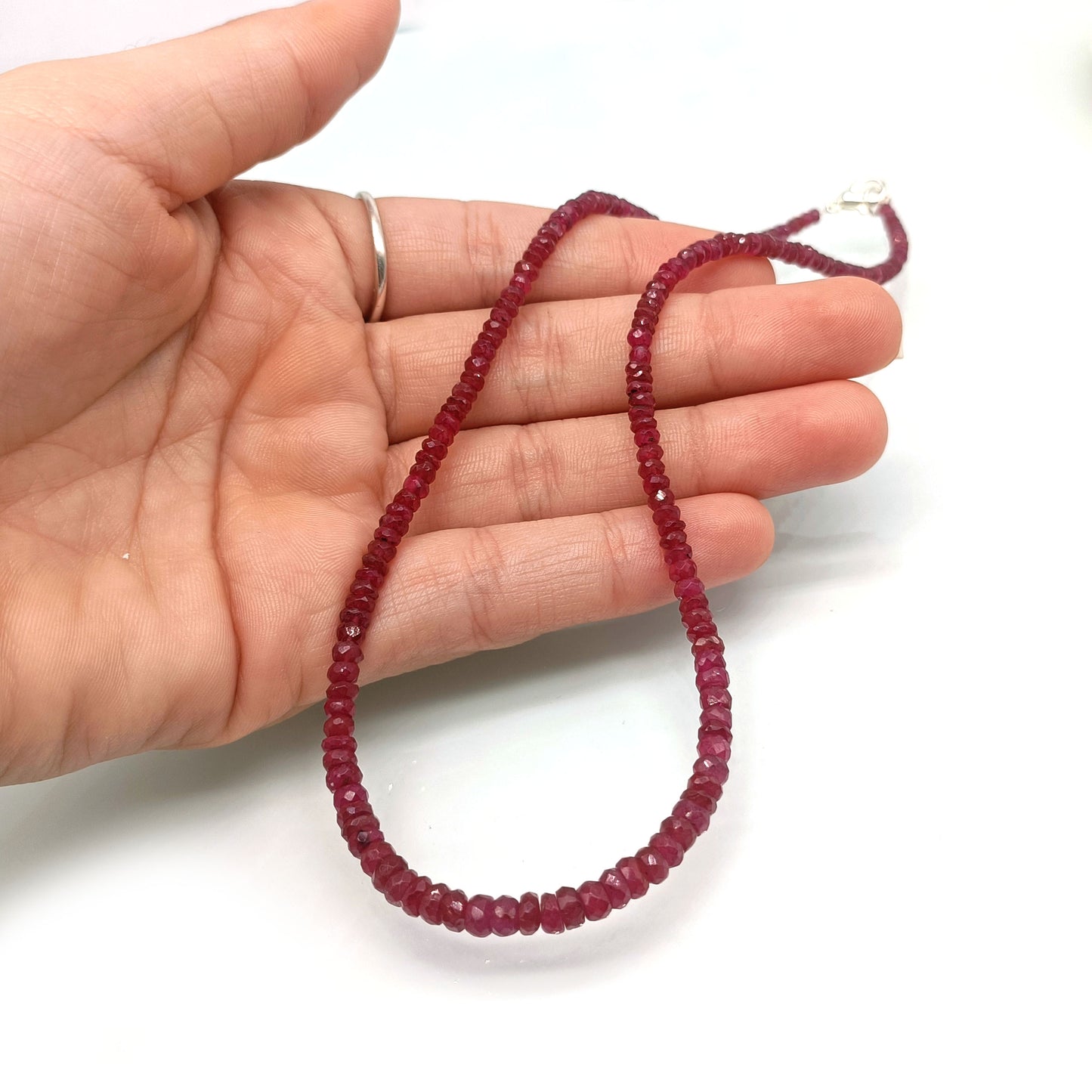 Natural Ruby Rondelle Faceted Gemstone Beaded Necklace