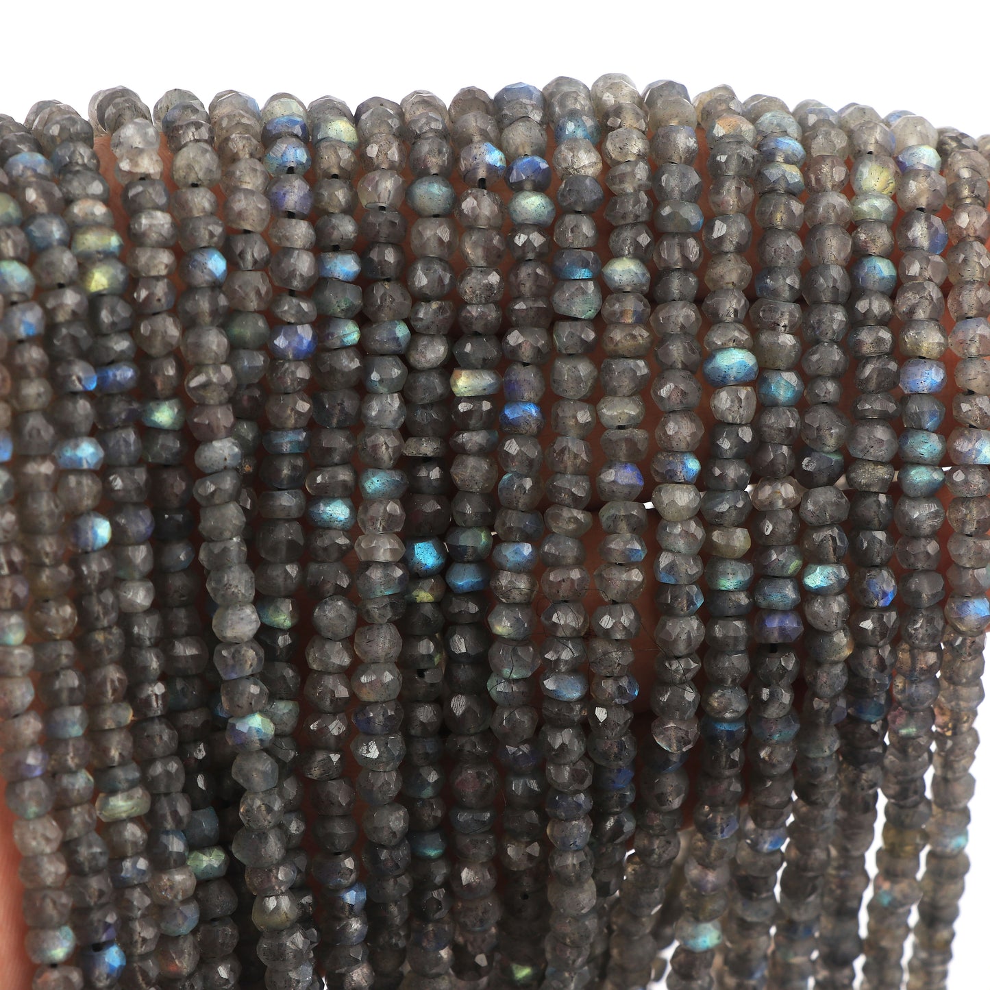 Natural Labradorite Rondelle Faceted Gemstone Beads Strand 13"