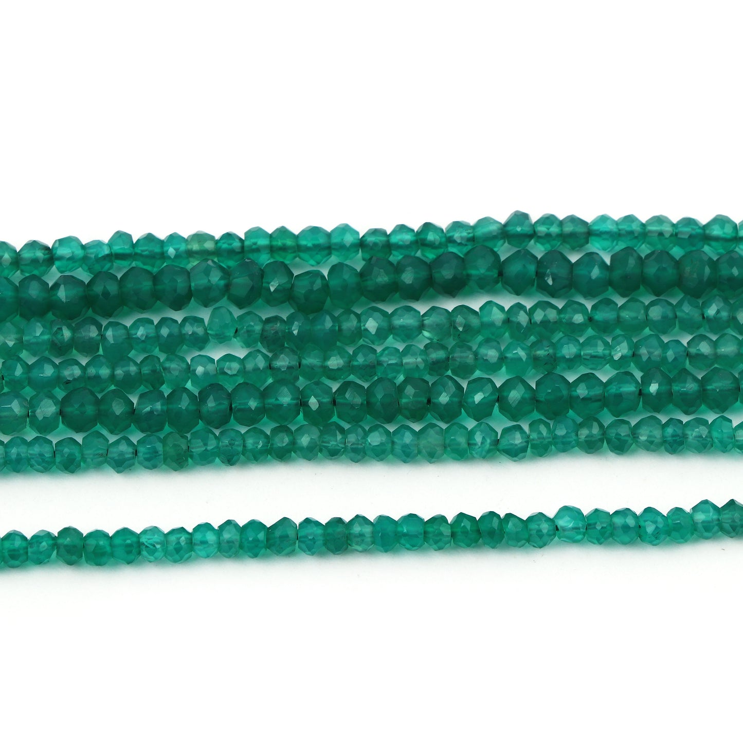 Natural Green Onyx Rondelle Faceted Gemstone Beads Strand 13 Inches
