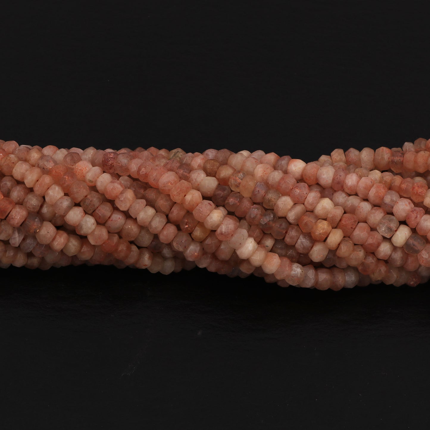 Natural Peach Moonstone Gemstone Rondelle Faceted Beads Strand 13 Inches