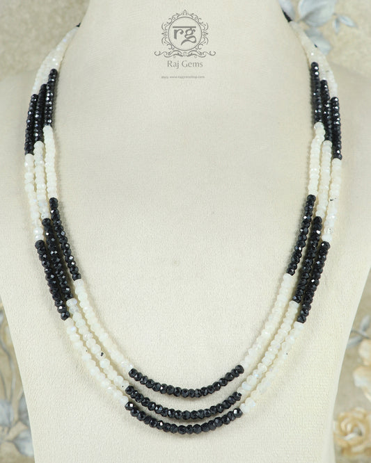 Natural Black Spinel & Rainbow Moonstone Gemstone Beads Necklace