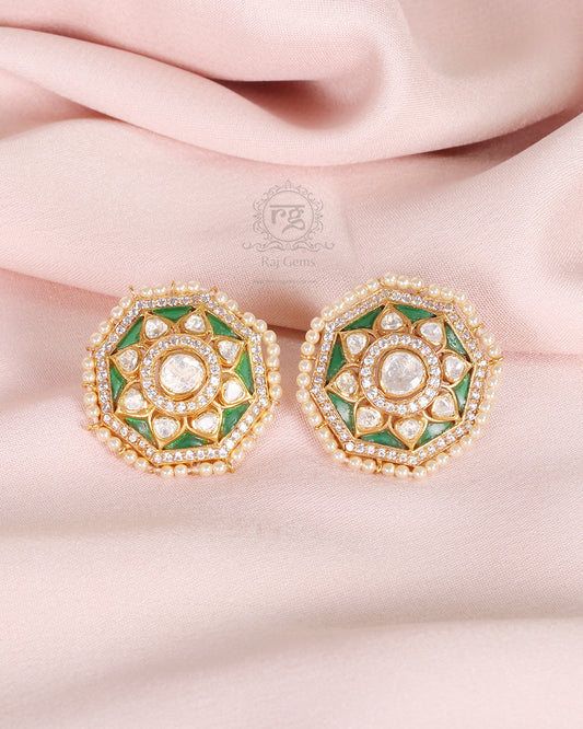 925 Silver Designer Green Stud Earrings