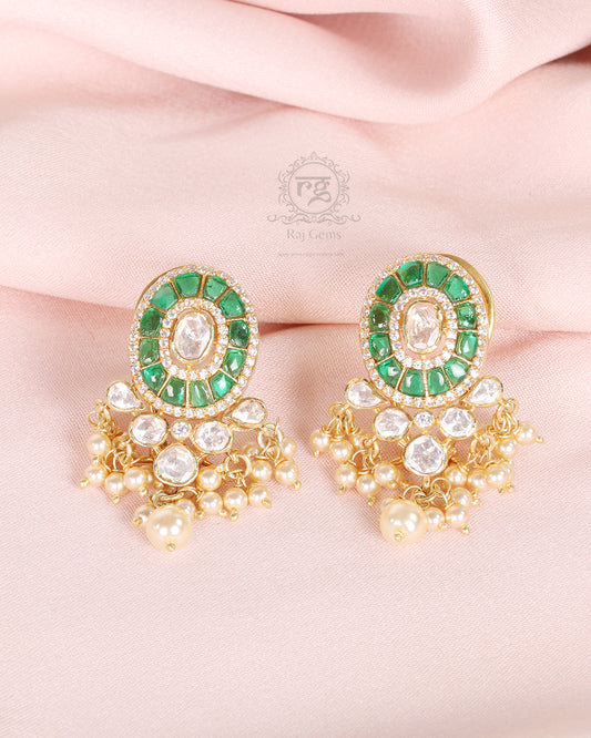 925 Silver Designer Green Stud Earrings