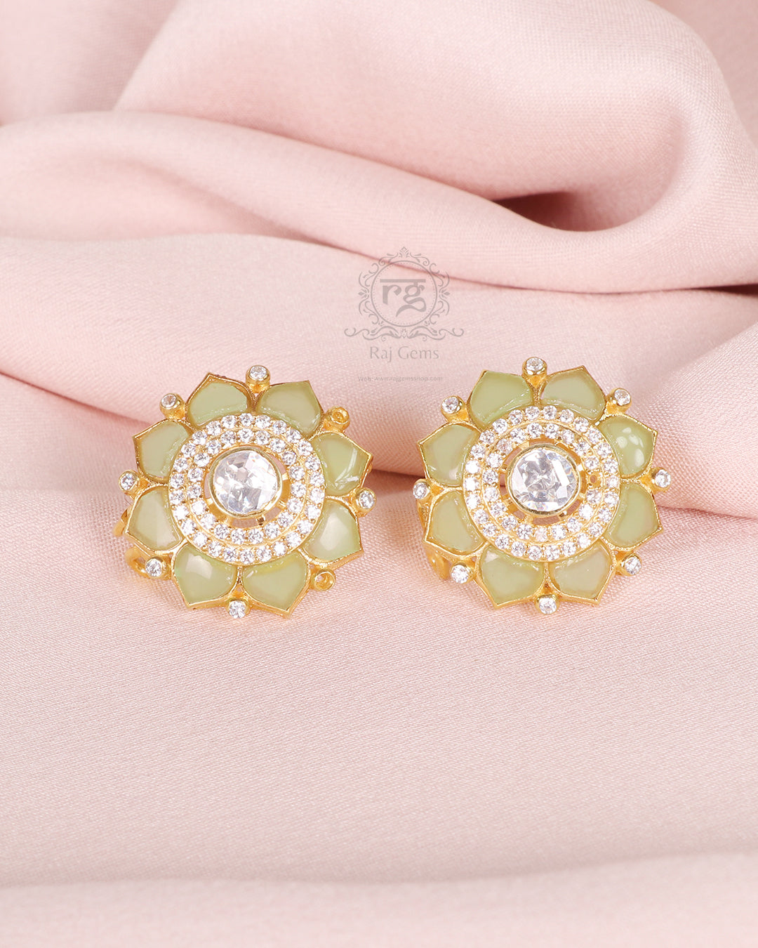 925 Silver Green Flower Stud Earring