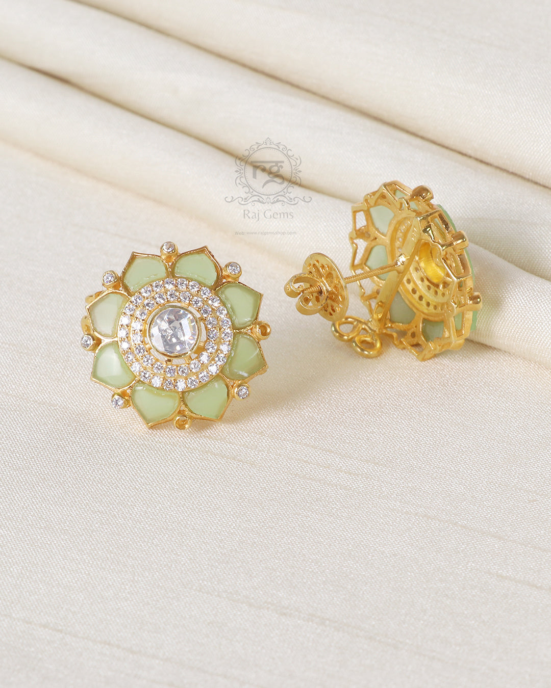 925 Silver Green Flower Stud Earring