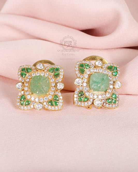 925 Silver Green Flower Stud Earring