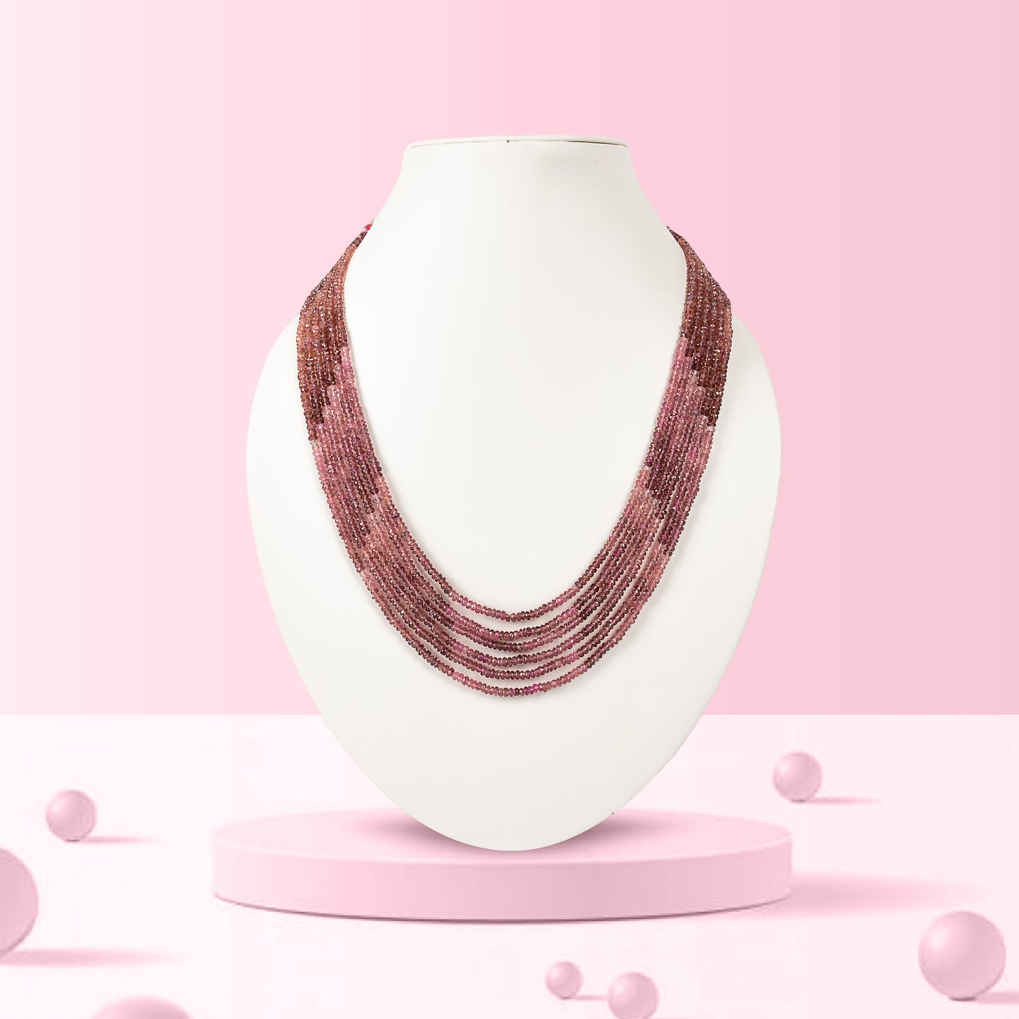 Natural Pink Tourmaline Gemstone Rondelle Faceted Beads Necklace