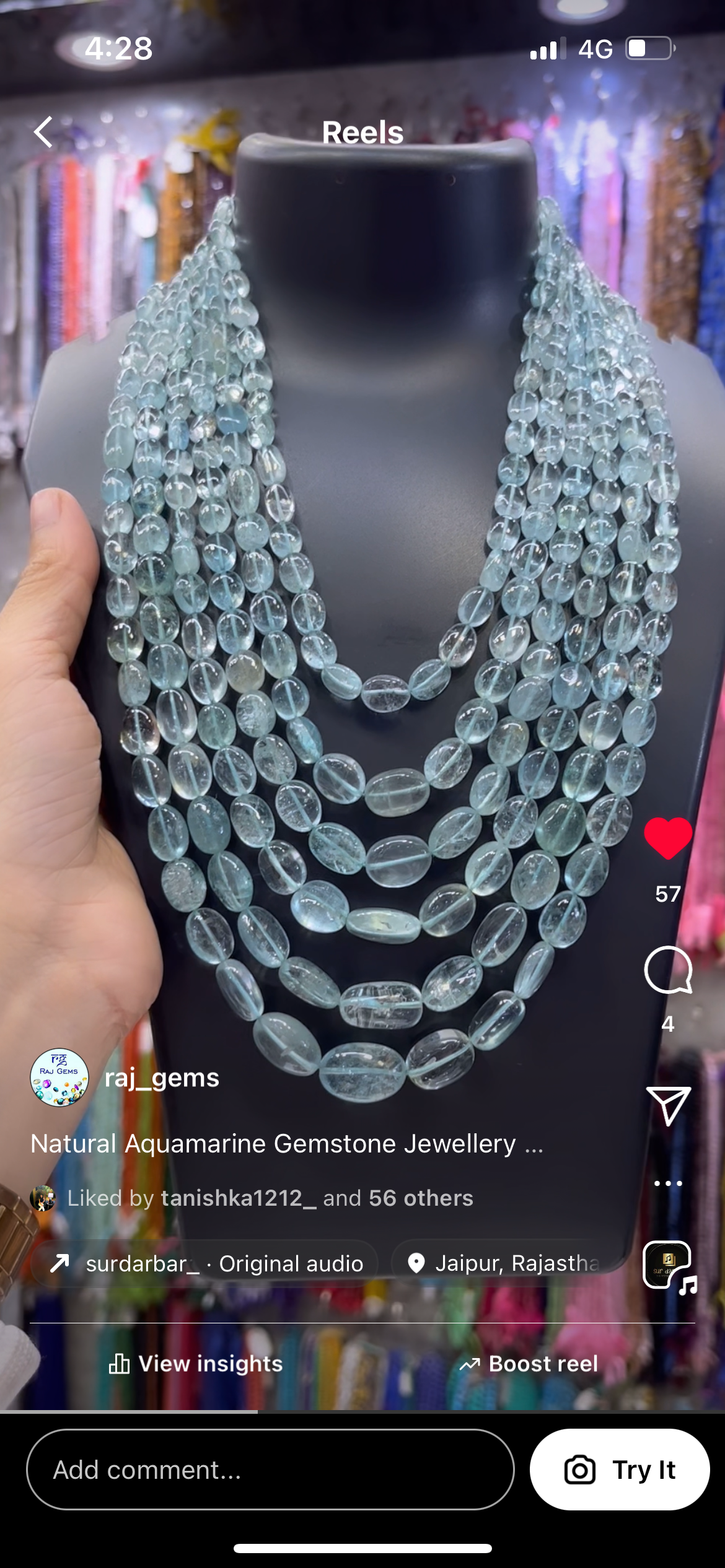 Natural Aauamarine Gemstone Beads Necklace