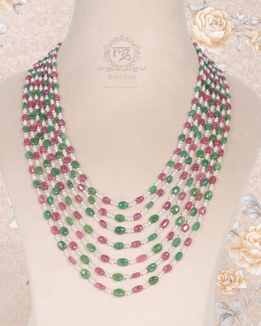 Natural Ruby And Emerald Gemstone Beads Necklace Jewellery