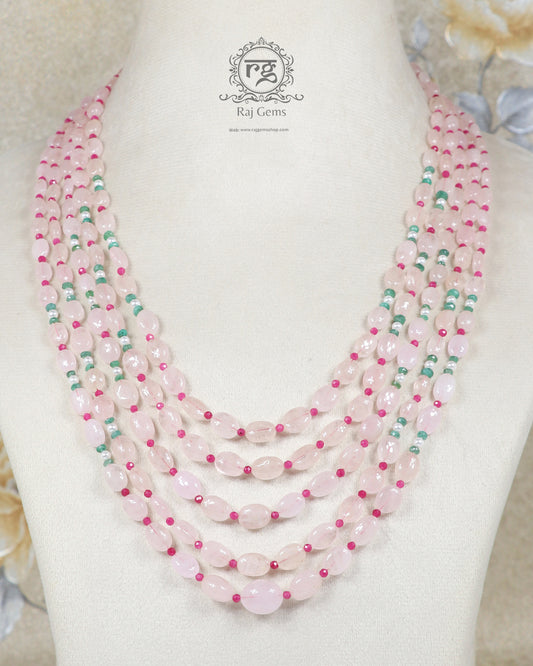 Natural Morganite, Emerald, Pearl, Ruby Gemstone Beads Necklace