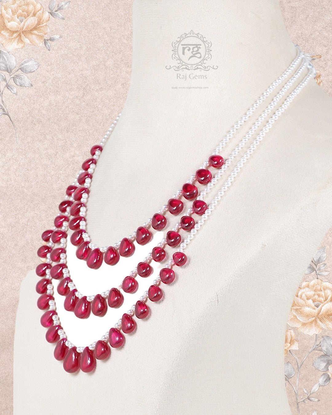 Imitation Ruby & Pearl Gemstone Beads Necklace Jewelry