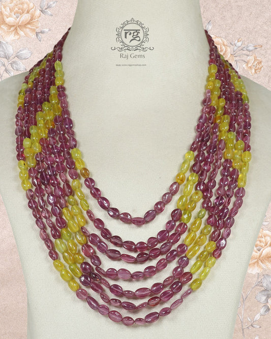 Natural Ruby and Yellow Gemstone Beads Necklace Jewelry