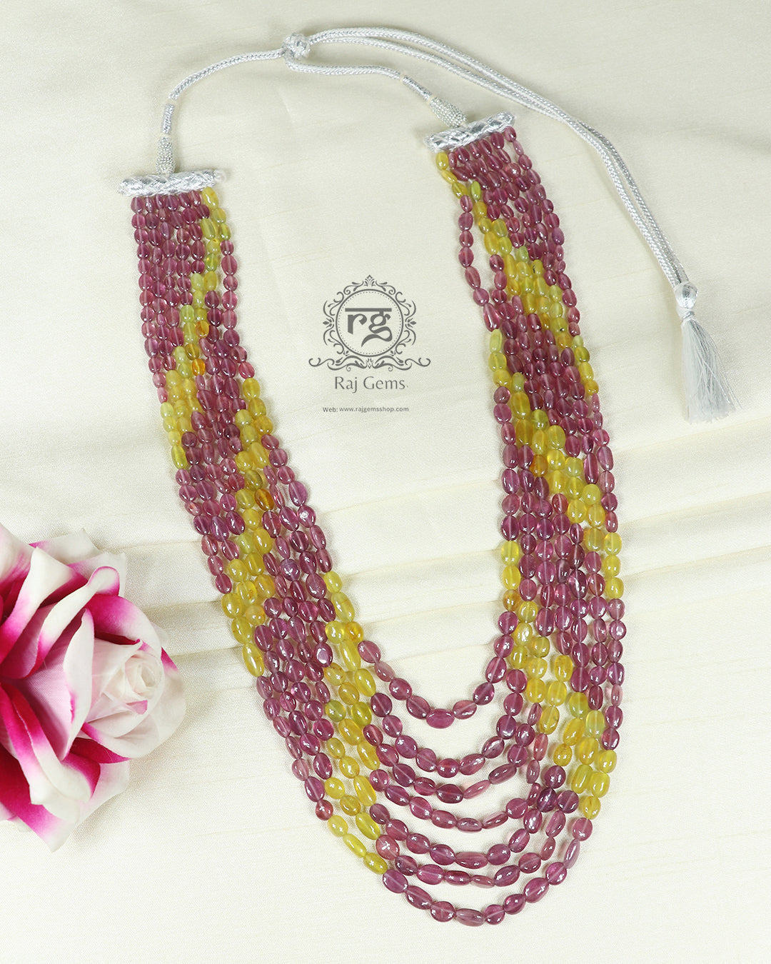 Natural Ruby and Yellow Gemstone Beads Necklace Jewelry