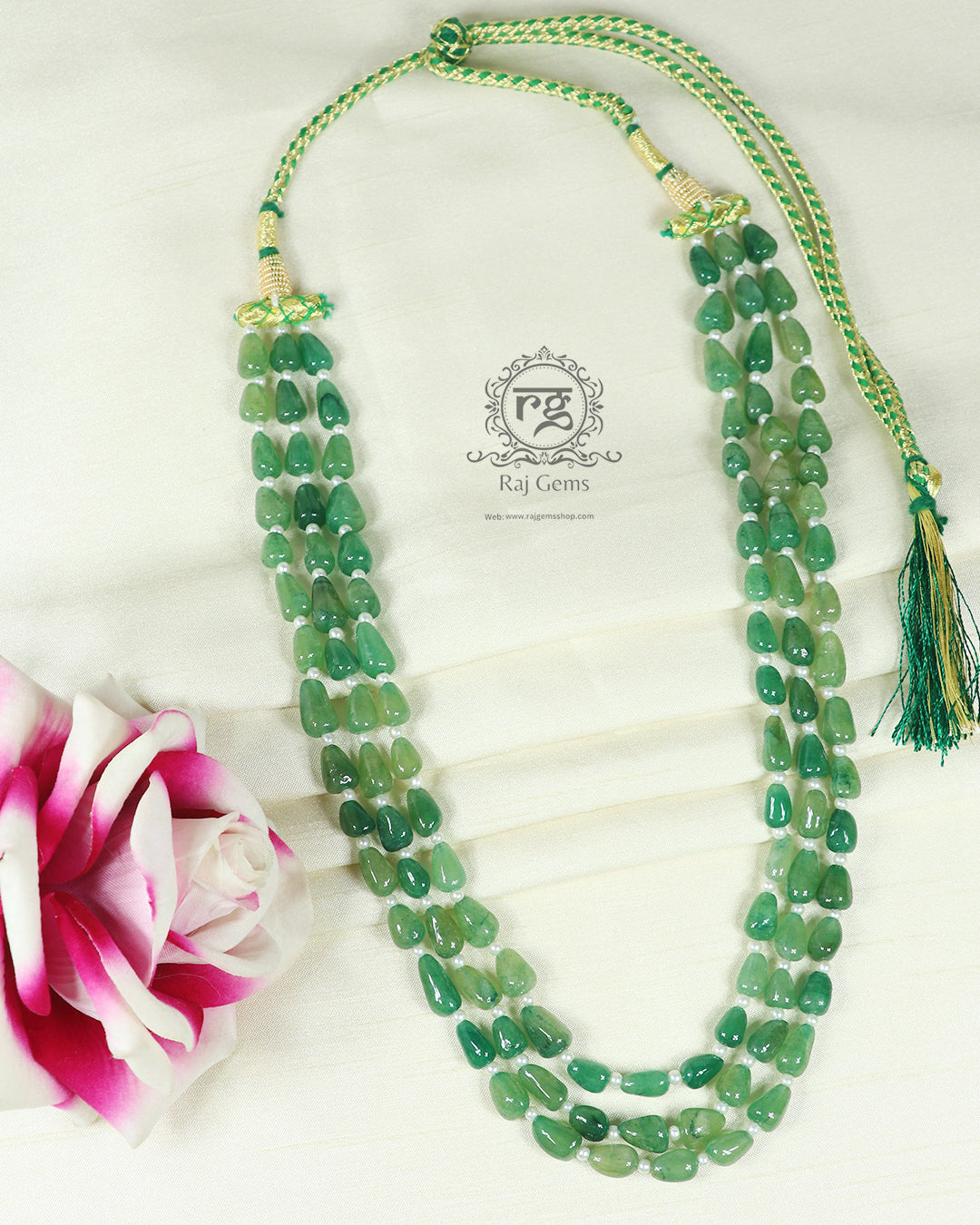 Natural Green Quartz & Pearl Gemstone Beads Necklace Jewelry