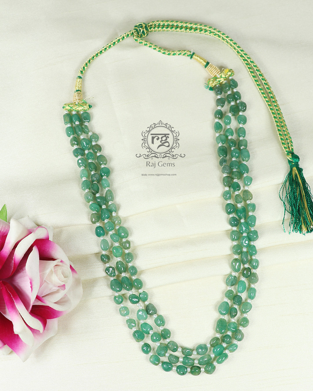 Natural Green Quartz & Pearl Gemstone Beads Necklace Jewelry