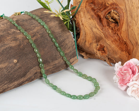 Natural Green Strawberry Oval Gemstone Beads Necklace