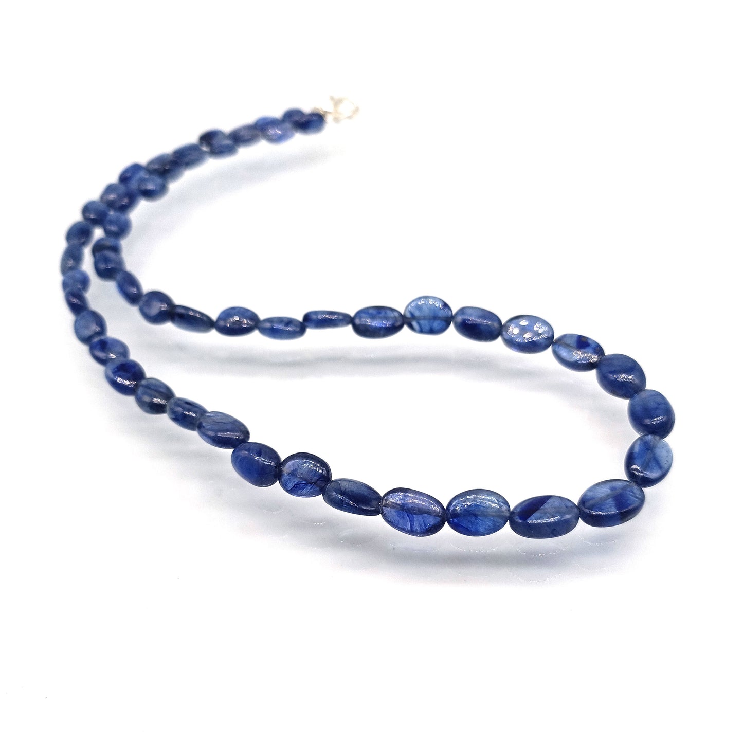 Natural Blue Sapphire Oval Smooth Gemstone Beaded Necklace