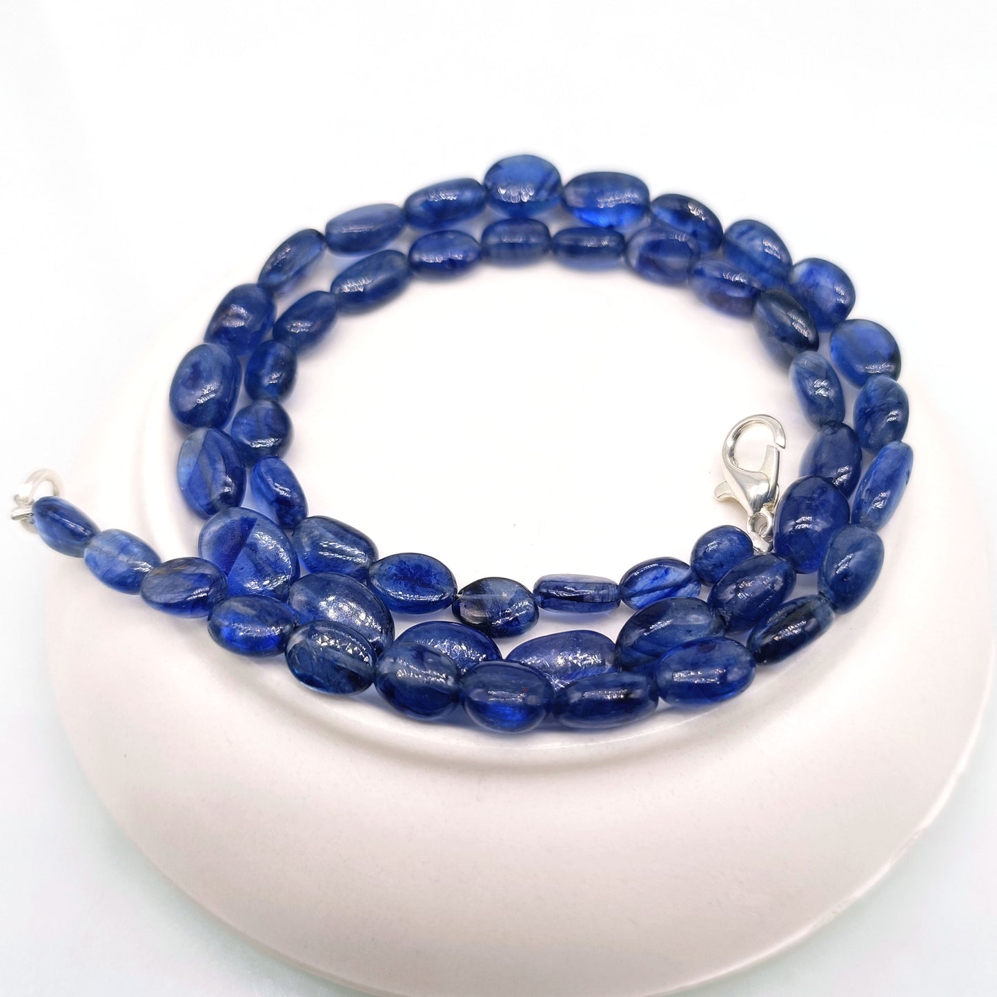 Natural Blue Sapphire Oval Smooth Gemstone Beaded Necklace