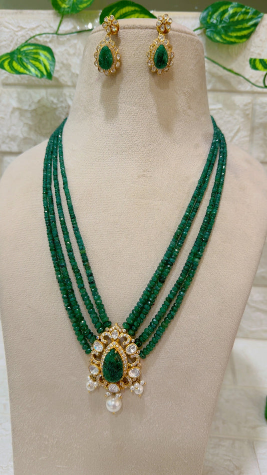 Natural Emerald Designer Pure Silver Gemstone Necklace Set