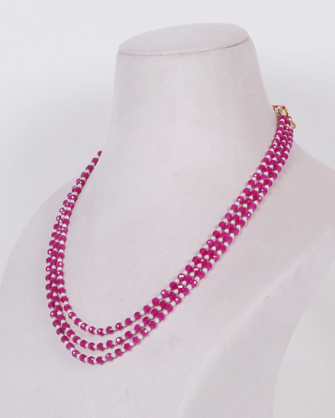 Pink Ruby & Pearl Gemstone Beads Necklace Imitation