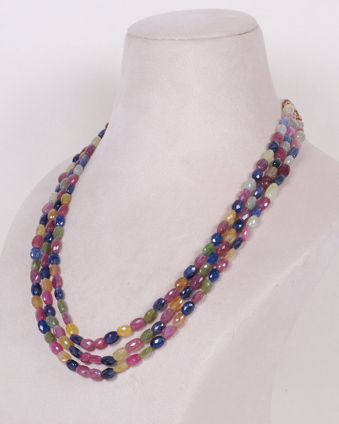 Natural Multi Sapphire Oval Shape Faceted Gemstone Beads Necklace