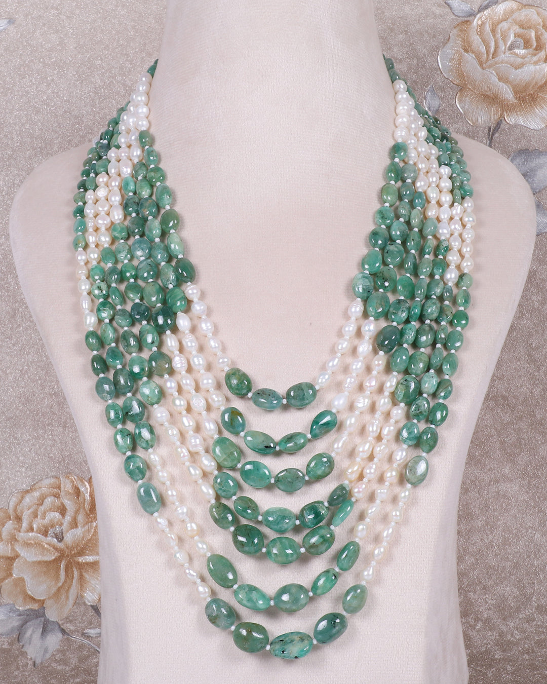 Natural Emerald & Pearl Gemstone Beads Necklace Jewelry