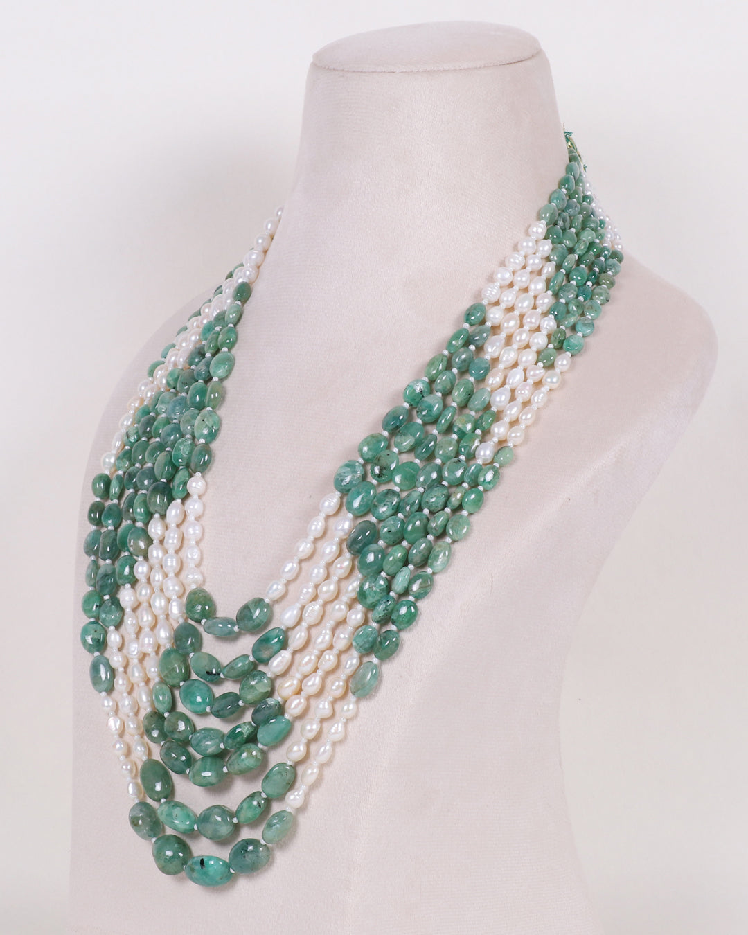 Natural Emerald & Pearl Gemstone Beads Necklace Jewelry