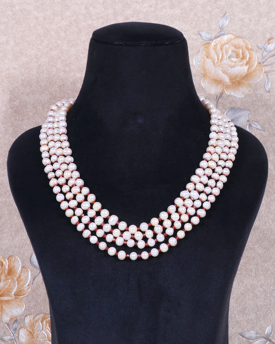 Natural Freshwater Pearl & Garnet  Gemstone Beads Necklace Jewelry