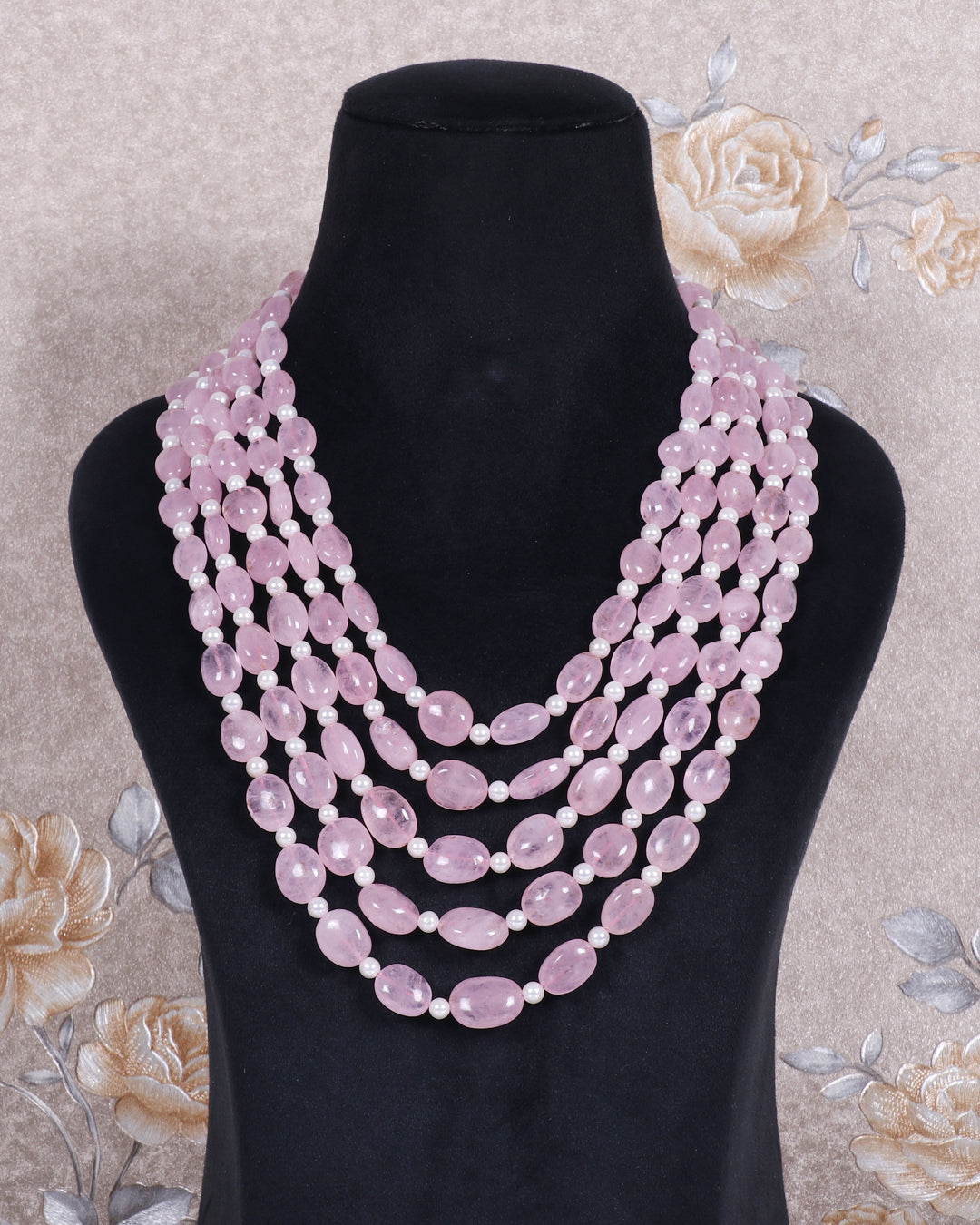 Natural Morganite & Pearl  Gemstone Beads Necklace Jewelry