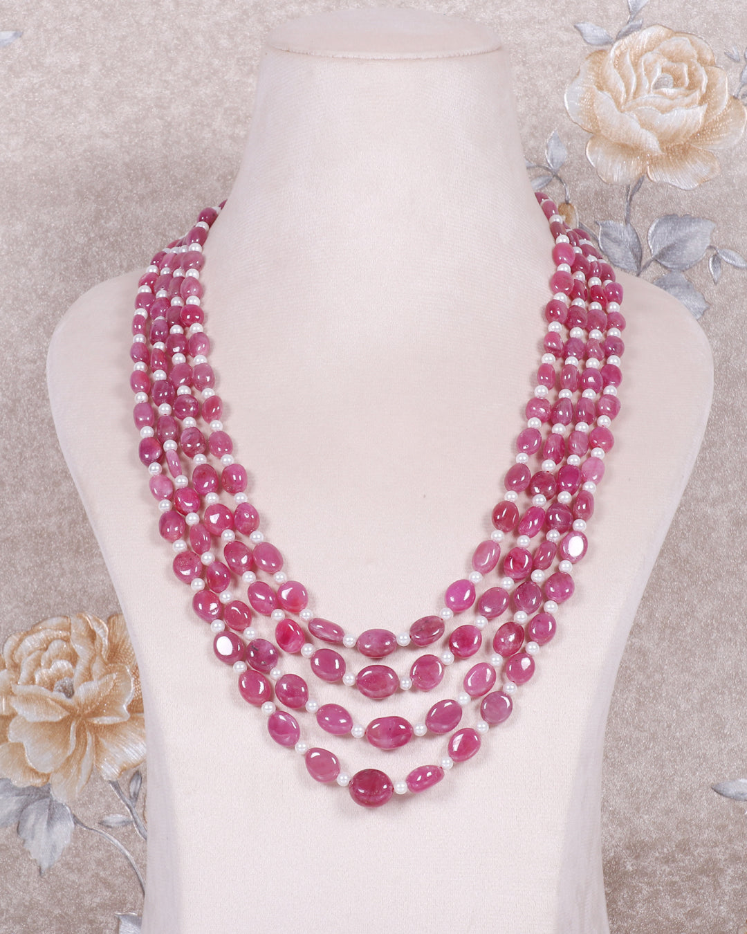 Natural Ruby & Pearl  Gemstone Beads Necklace Jewelry