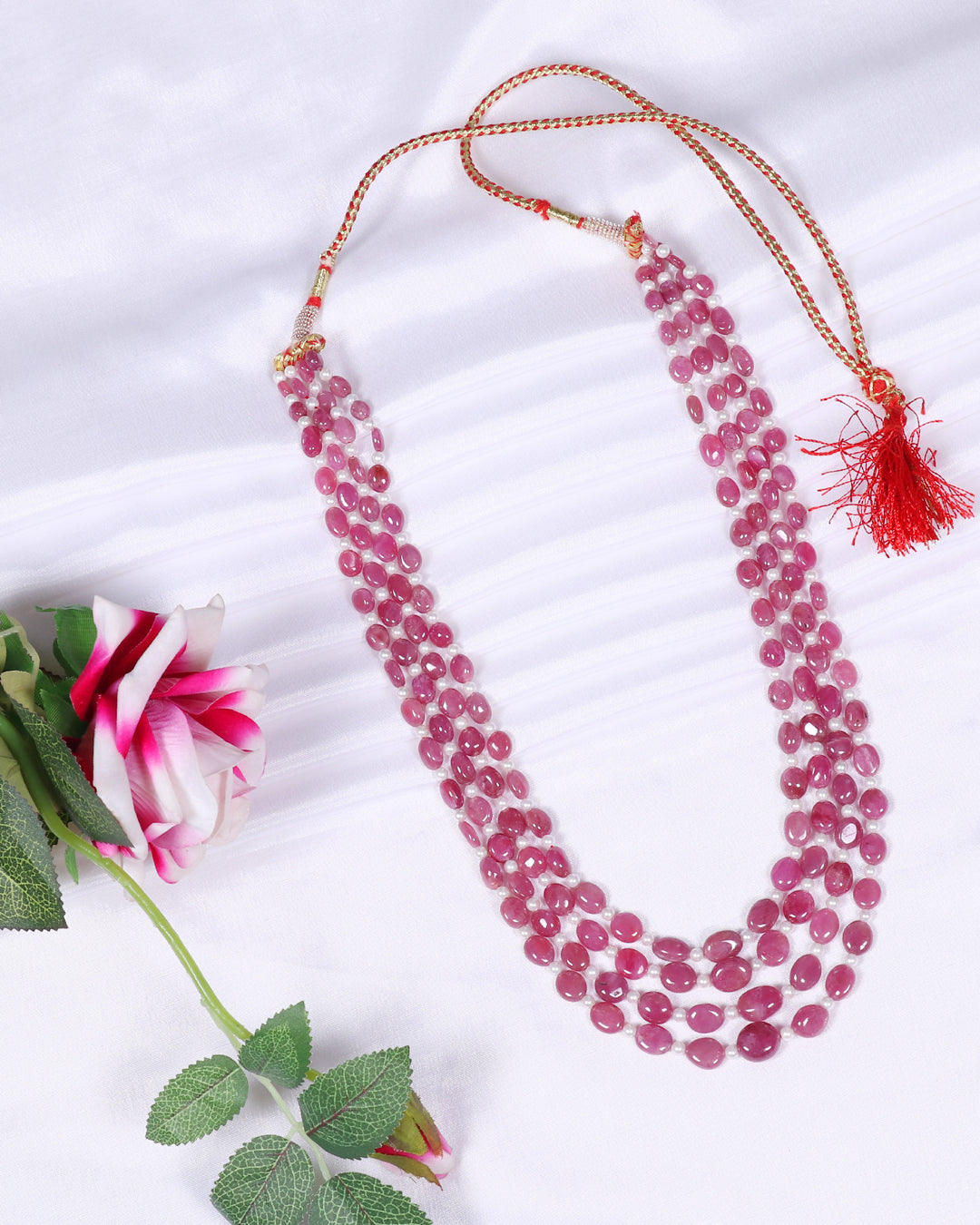 Natural Ruby & Pearl  Gemstone Beads Necklace Jewelry