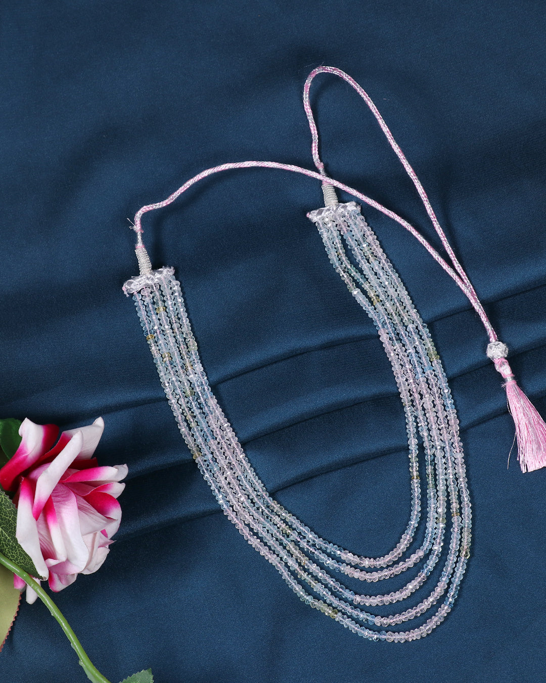 Natural Multi Morganite & Aquamarine Gemstone Beads Necklace Jewelry