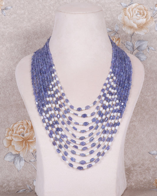 Natural Tanzanite & Pearl Gemstone Beads Necklace Jewelry