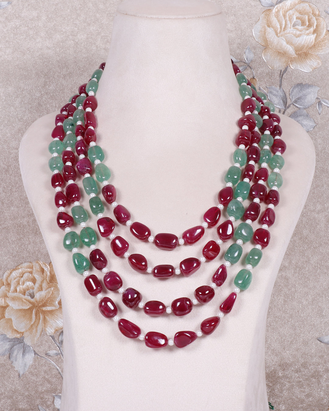 Natural Green Quartz & Red Quartz Gemstone Beads Necklace Jewelry