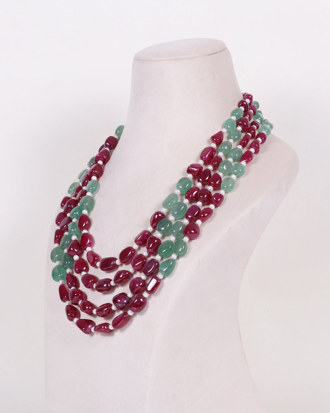 Natural Green Quartz & Red Quartz Gemstone Beads Necklace Jewelry