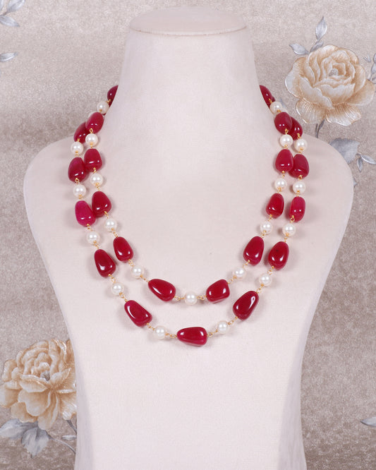 Natural Red Quartz & Pearl Gemstone Beads Necklace Jewelry