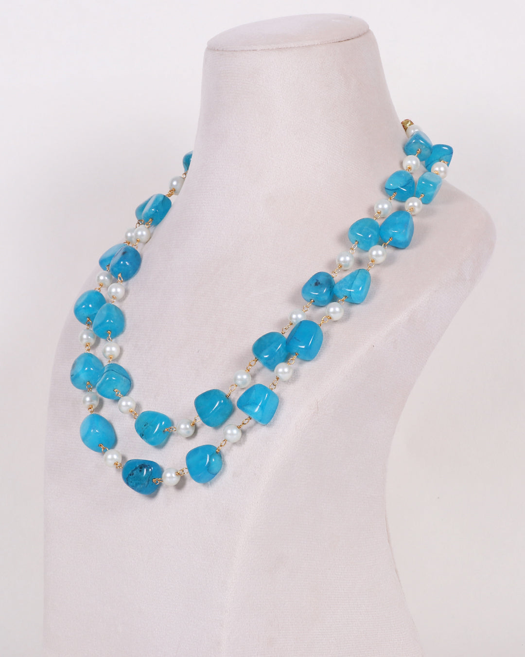 Natural Blue Quartz & Pearl Gemstone Beads Necklace Jewelry