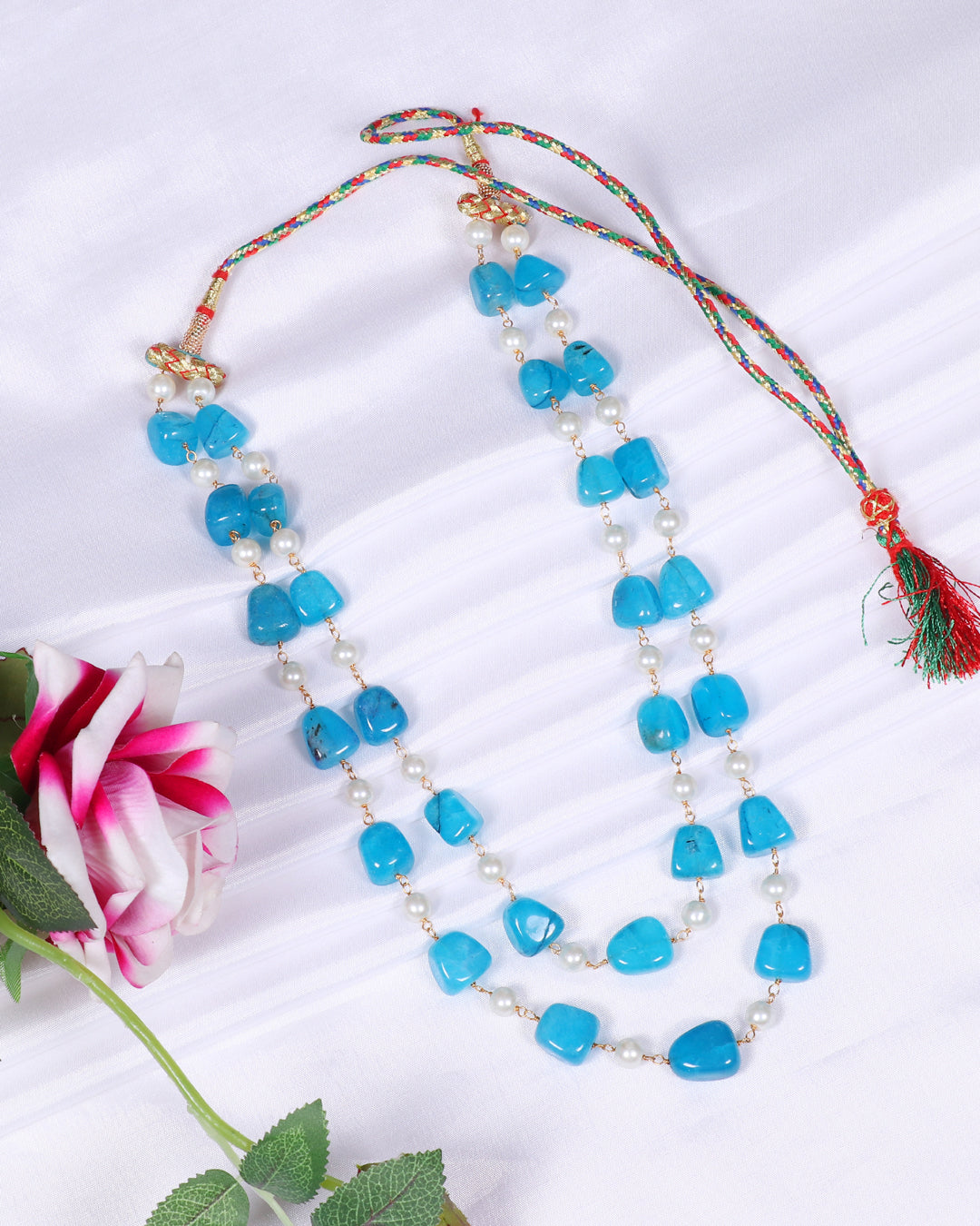 Natural Blue Quartz & Pearl Gemstone Beads Necklace Jewelry