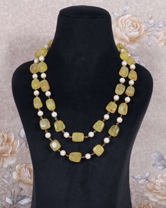 Natural Yellow Quartz & Pearl Gemstone Beads Necklace Jewelry