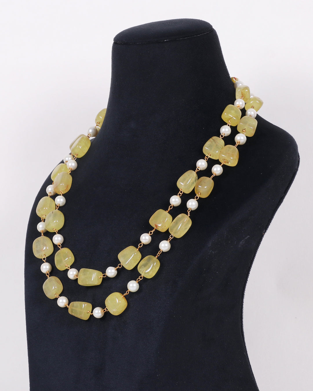 Natural Yellow Quartz & Pearl Gemstone Beads Necklace Jewelry